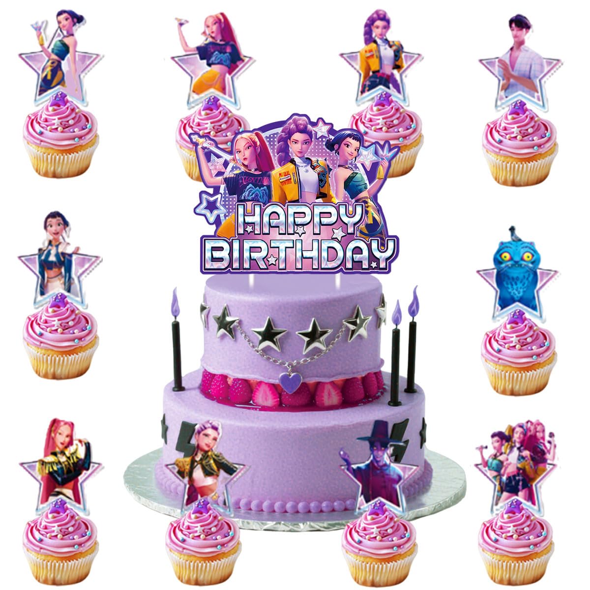 Demon Movie Hunters Birthday Cake Topper, Anime Cake Decorations Include 20Pcs C