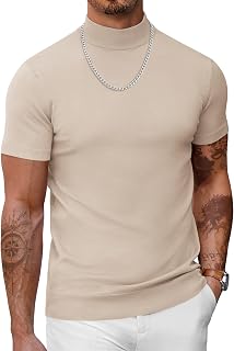 COOFANDY Men's Knitted T Shirt Turtleneck Short Sleeve Slim Fit Slim Fit Casual Elegant Style