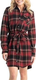 Legendary Whitetails Womens Open Spaces Dress, Plaid Flannel Long Sleeve Button Up Tunic with Beltdresses