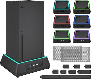 Mviioe LED Cooling Fan for Xbox Series X with Dust Cover Filters | Cooling Stand Station Compatible with Xbox X, Extra Big Turbo Fan, USB 2.0 Ports, Dust Cover Filters, Black