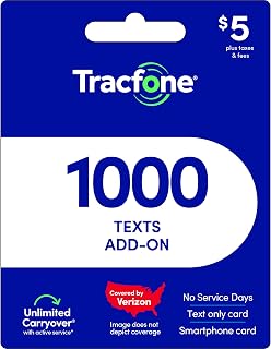 Tracfone $5 Text Add-On Card: 1000 Texts for Basic or Smartphone Plans [Physical Card]