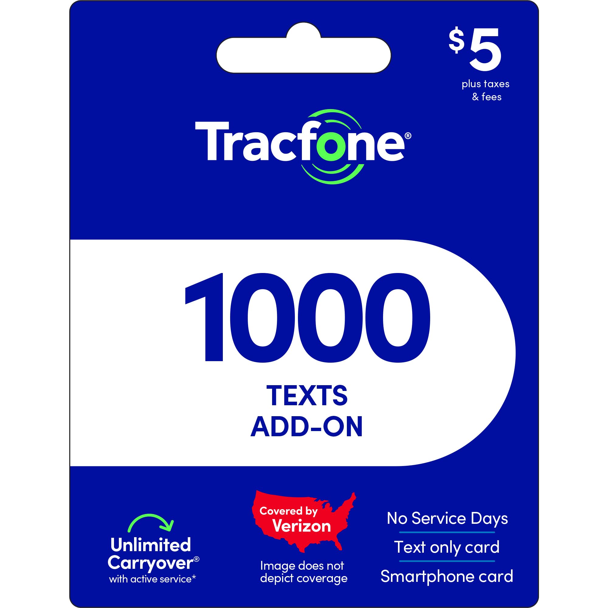 Tracfone $5 Text Add-On Card: 1000 Texts for Basic or Smartphone Plans [Physical