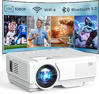 NISOO Mini Projector with WiFi and Bluetooth, 1080P Outdoor Movie Projector | 2-way Bluetooth Speaker, WiFi6, 1080P home theater, Compatible with Phone/PC/TV Stick/Roku/PS/DVD/HDMI/USB, Timer shutdown