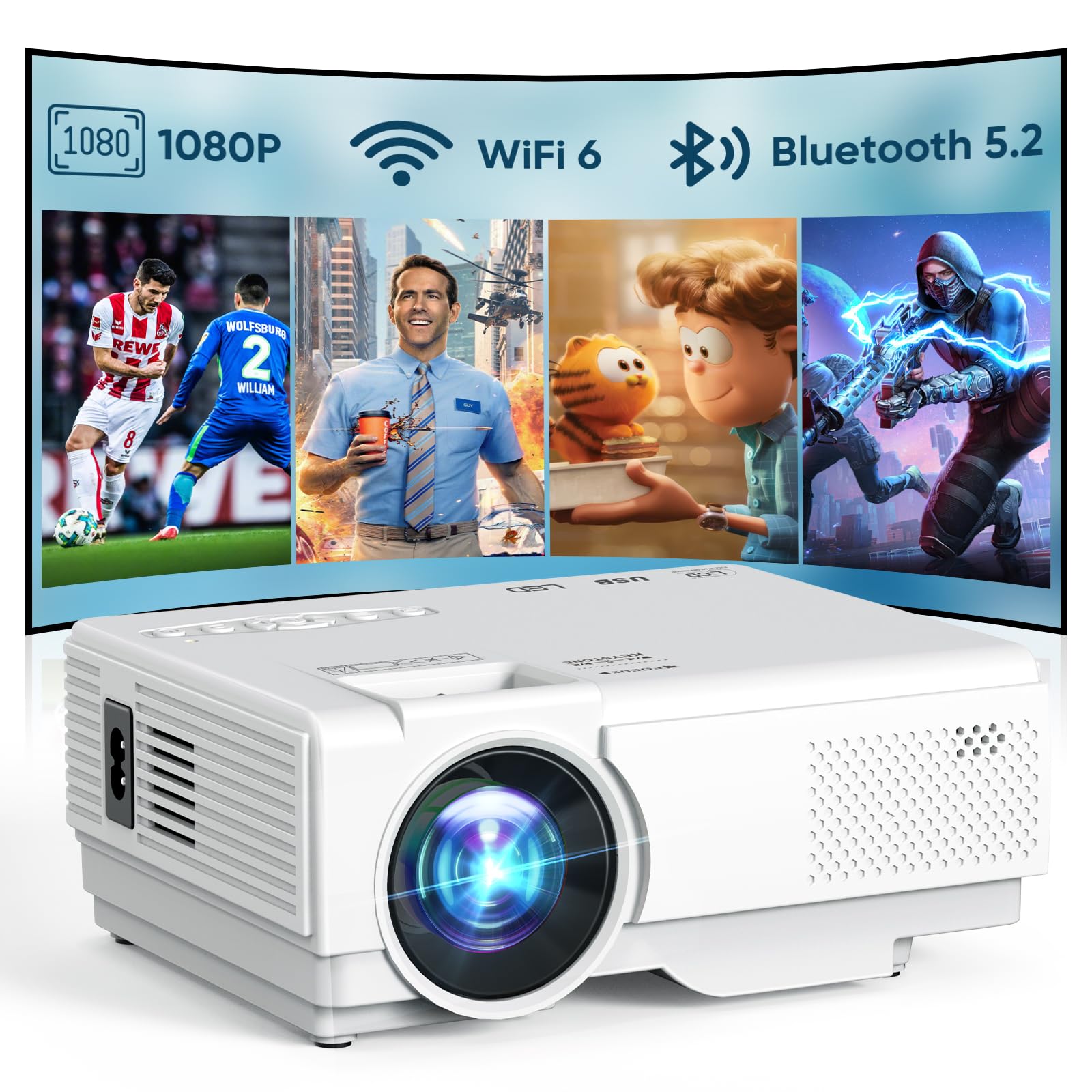 NISOO Mini Projector with WiFi and Bluetooth, 1080P Outdoor Movie Projector | 2-