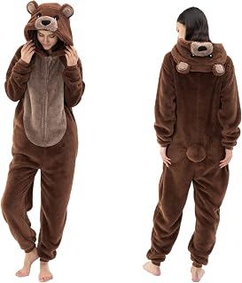 Snug Fit Unisex Adult Onesie Pajamas, Flannel Cosplay Animal One Piece Halloween Costume Sleepwear Homewear