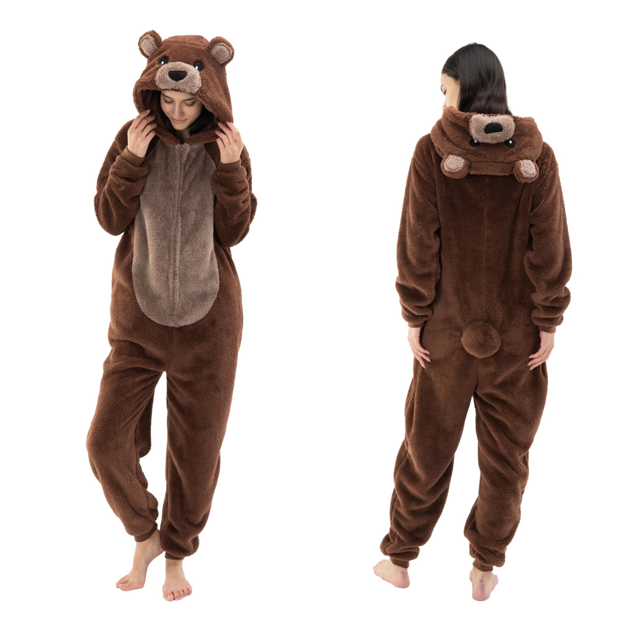 Snug Fit Unisex Adult Onesie Pajamas, Flannel Cosplay Animal One Piece Halloween