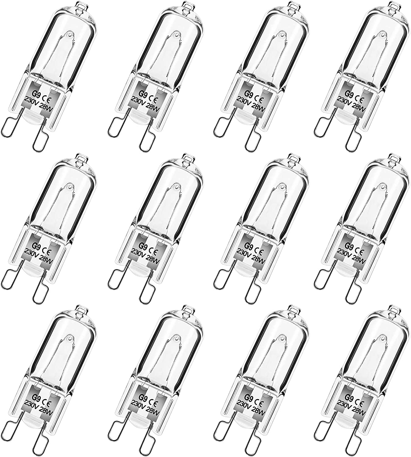 Simusi G9 Halogen Light Bulbs, 28W Dimmable Capsule, Warm White 230V 2700K, Non-