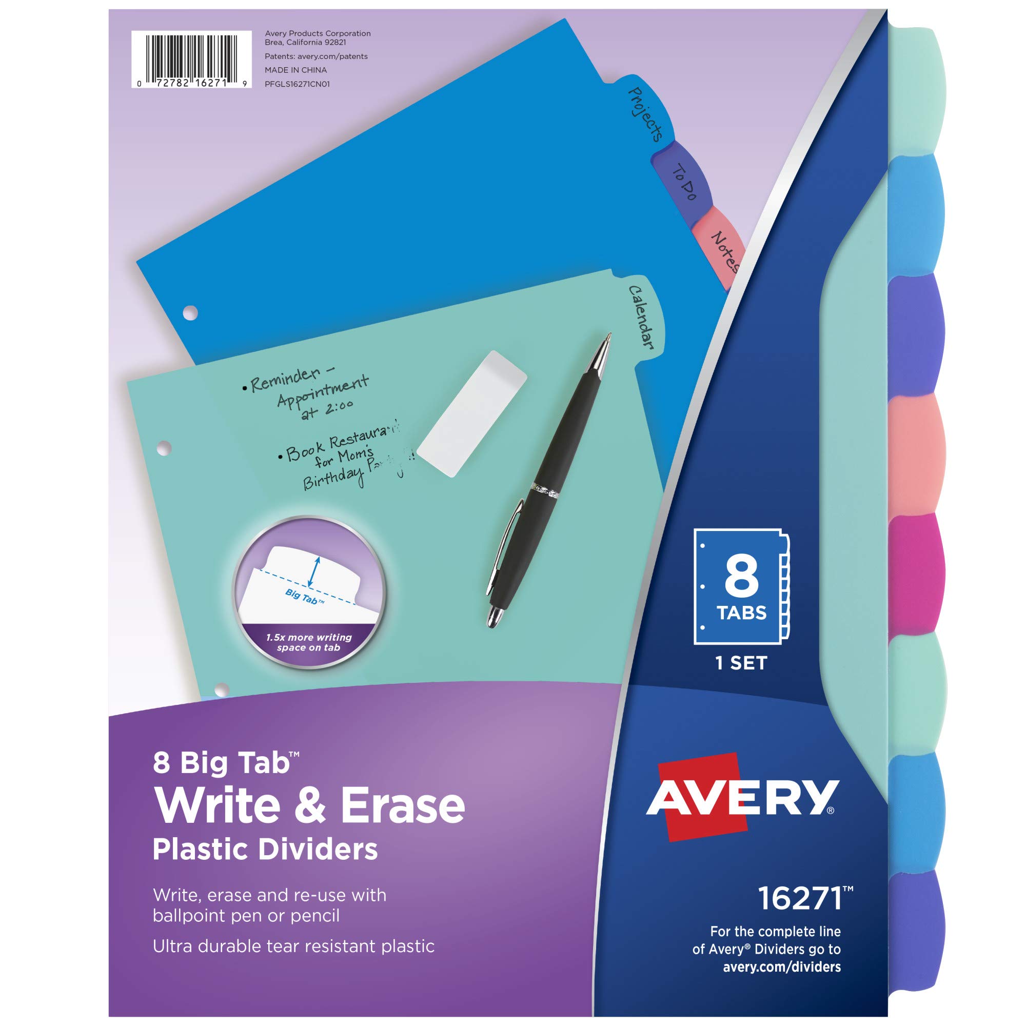 Avery® Big Tab™ Write & Erase Dividers, 8-Tab, Pastel, 1 Set | For Organizing Re