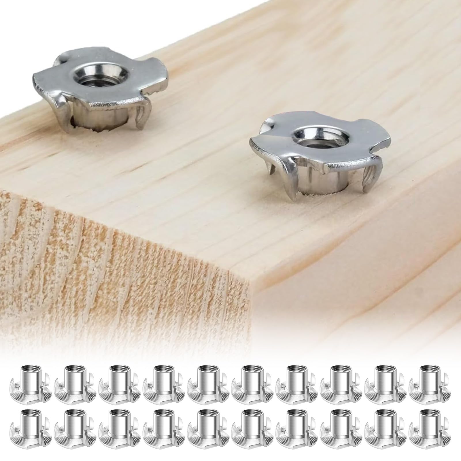 20 Pcs 4 Prong T Nuts Wood Furniture Mounting Heavy Duty Threaded Insert Nuts Se