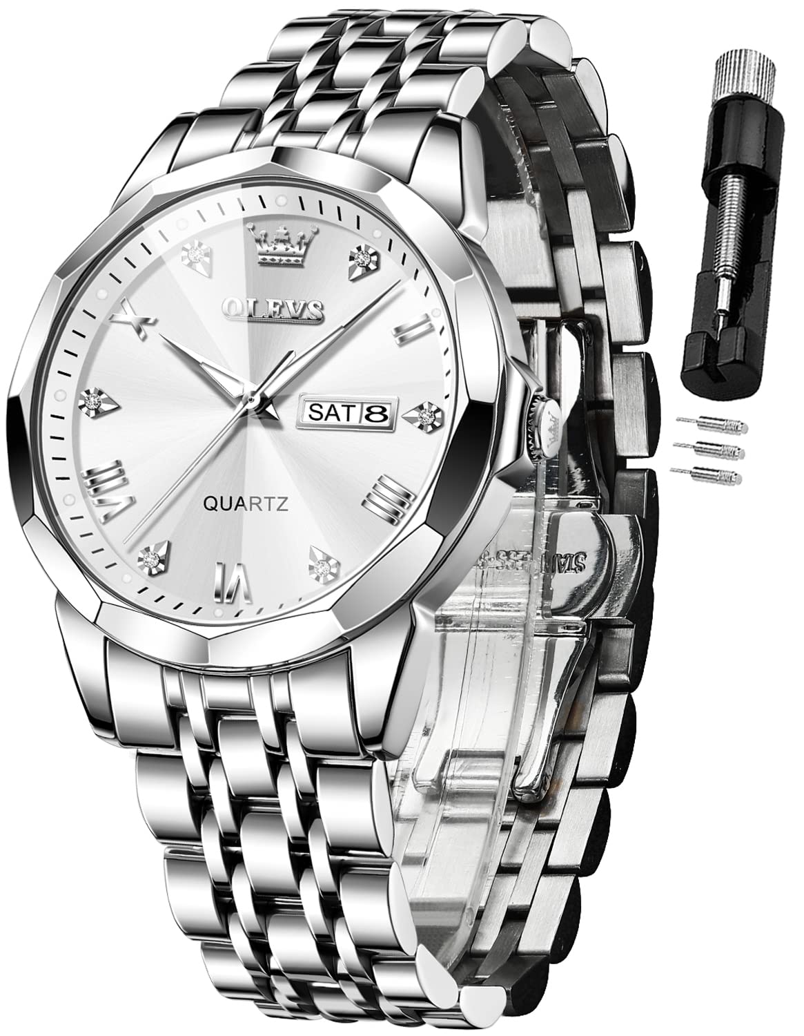 OLEVS Gold Watches for Men Diamond Casual Stainless Steel Luxury Business Dress 