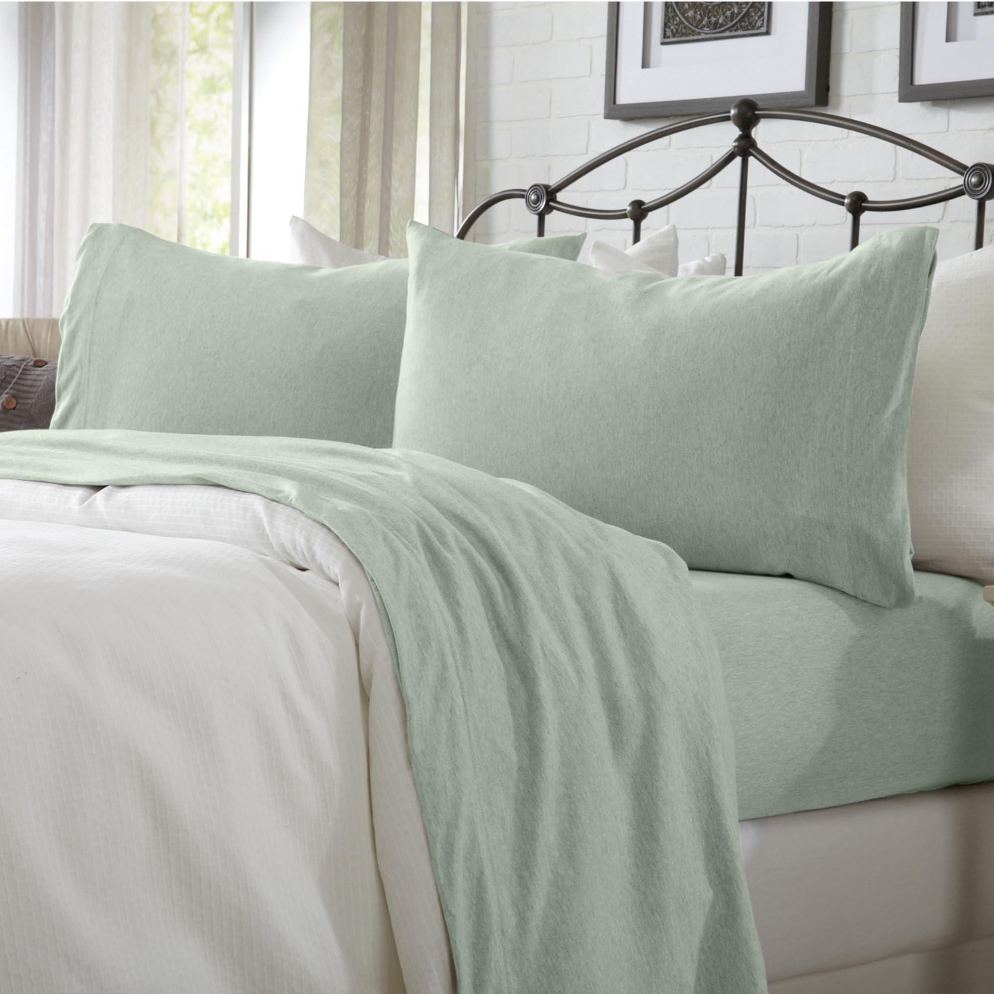 Great Bay Home Cotton Jersey Knit Twin/Twin XL Sheet Set - Ultra-Soft, Stretchy,