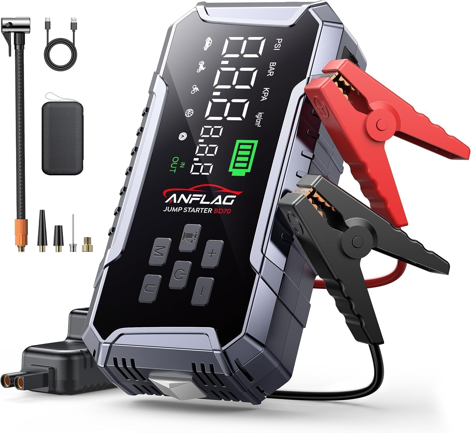 Arrancador de Baterias de Coche con Compresor de Air,ANFLAG 8000A 160PSI Arranca