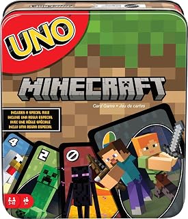 Mattel Games UNO Minecraft Card Game with Storage Tin,Ages 7+ | Video Game Themed Deck with Special Rule for Kids, Teens, Parties & Family Game Night, 2-10 Players, HJC88