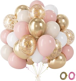 Fairymaiden Rose Gold Balloon - 60 Pieces Gold Pink Balloons with Helium Confetti Balloons, Happy Birthday Balloon for Birthday Baby Shower Wedding Party Decoration Gender Reveal, 12 Inches