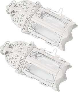 Candle Stick Ornament Vintage Hanging Candlestick Castle Candle Holder Romantic Transparent White Iron Candle Holder Wedding Party Home Decoration 2pcs 16x7x7cm