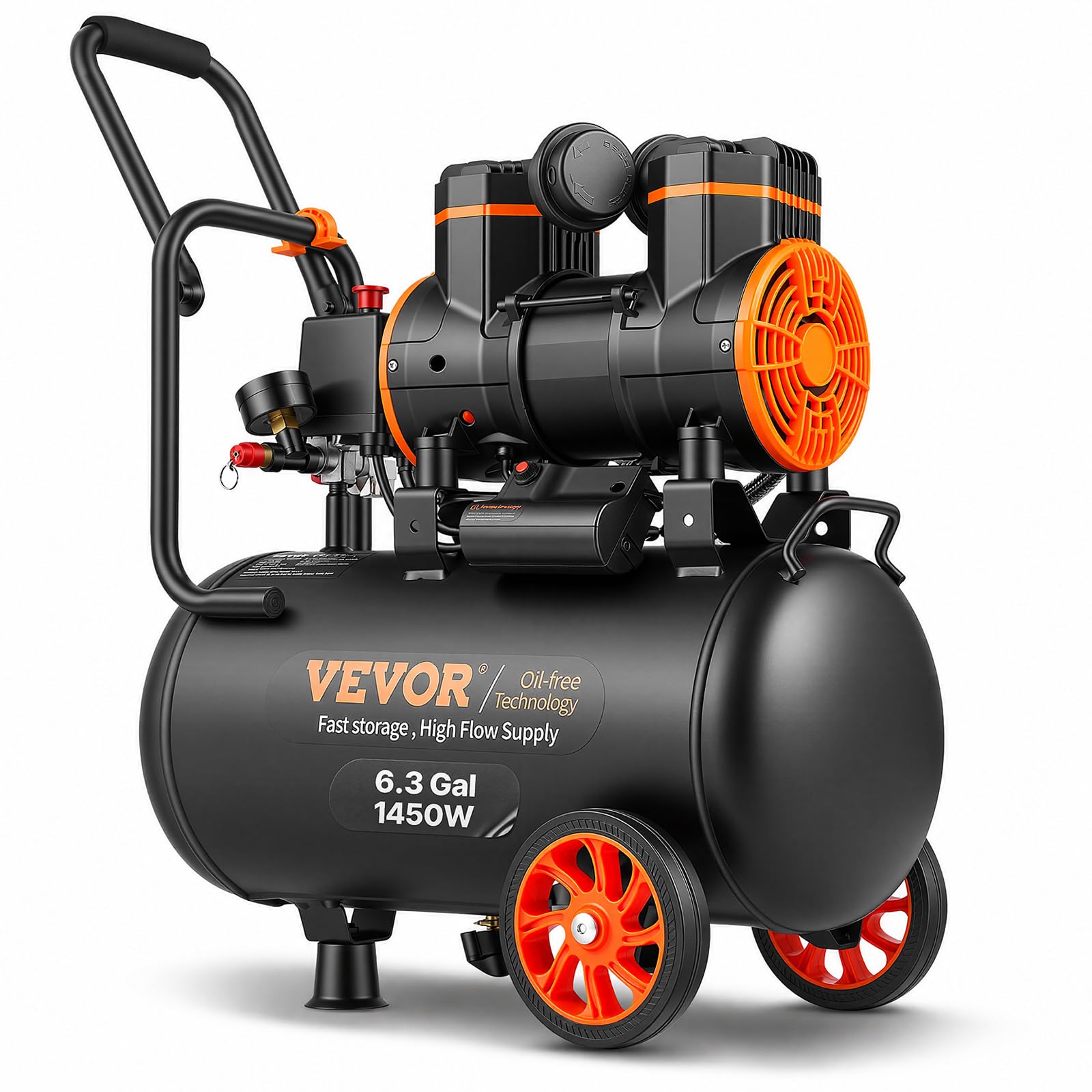 VEVOR 6.3 Gallon 2 HP Air Compressor, Max 116PSI, Oil Free Compressor Tank | Oil