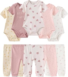 Baby Girl Bodysuit and Pant Set Cotton Ribbed Mix Summer Infant Girls Clothes Outfits 0-12 Month