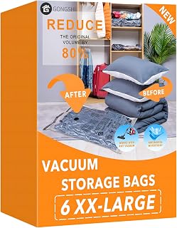 6 x Large Vacuum Storage Bags Space Saver Sealer Compression Bags for Blanket, Comforter, Pillow, Clothes Storage