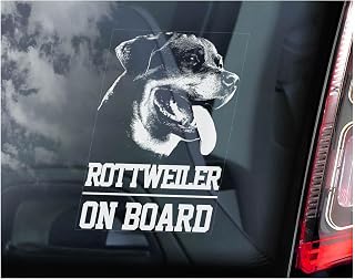 ROTTWEILER Sticker - Dog on Board, Car Window Bumper Sign, Laptop Decal, Warning Security Beware, Pet Owner Gift - V01 (WHITE - External Standard Print)