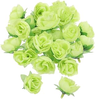 3.5cm Mini Loose Artificial Roses 50pcs Silk Fabric Small Fake Flower Heads for Wedding Crafts Home Decor Party Green