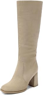 DOBOLIN Wide Calf Knee High Boots for Women Square Toe 3.5-Inch Tall Boots