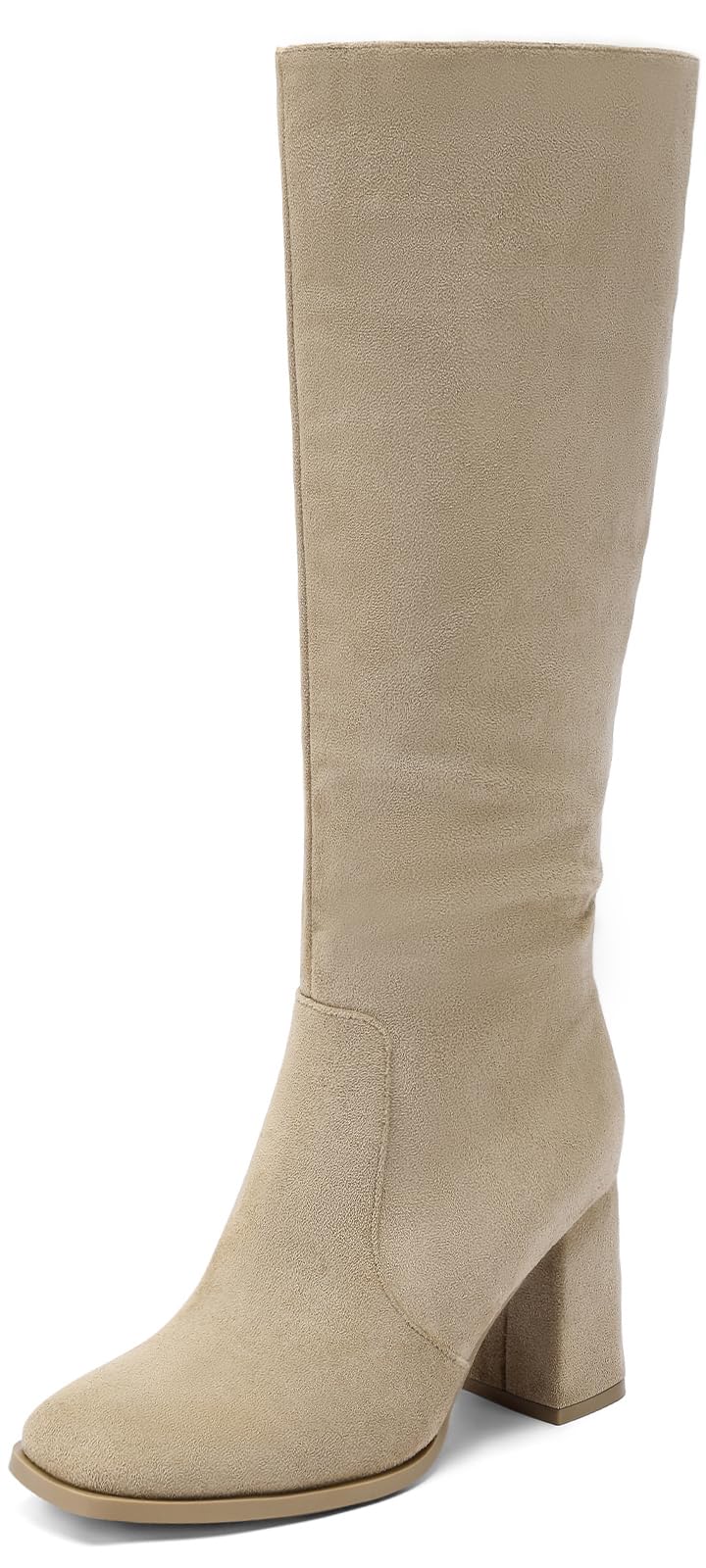 DOBOLIN Wide Calf Knee High Boots for Women Square Toe 3.5-Inch Tall Boots
