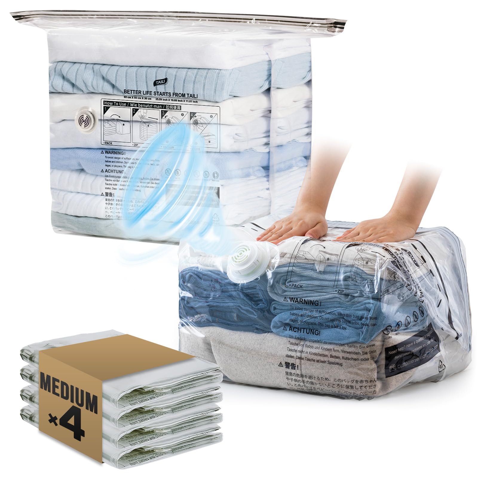 TAILI Cube Vacuum Storage Bags 4 pack, Medium Size (25x19x11 inch), Vacuum Seal 