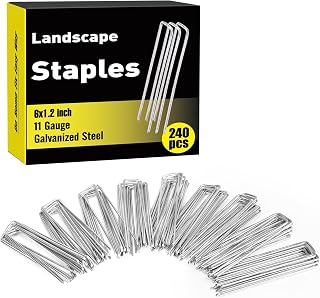 HongWay 240 Pack Landscape Staples 6 Inch, Galvanized Garden Stakes | 11 Gauge Heavy Duty U Pins Tent Stakes Ground Staples for Landscaping Fabric, Yard, Lawn, Sod, Turf, Outdoor Decorations