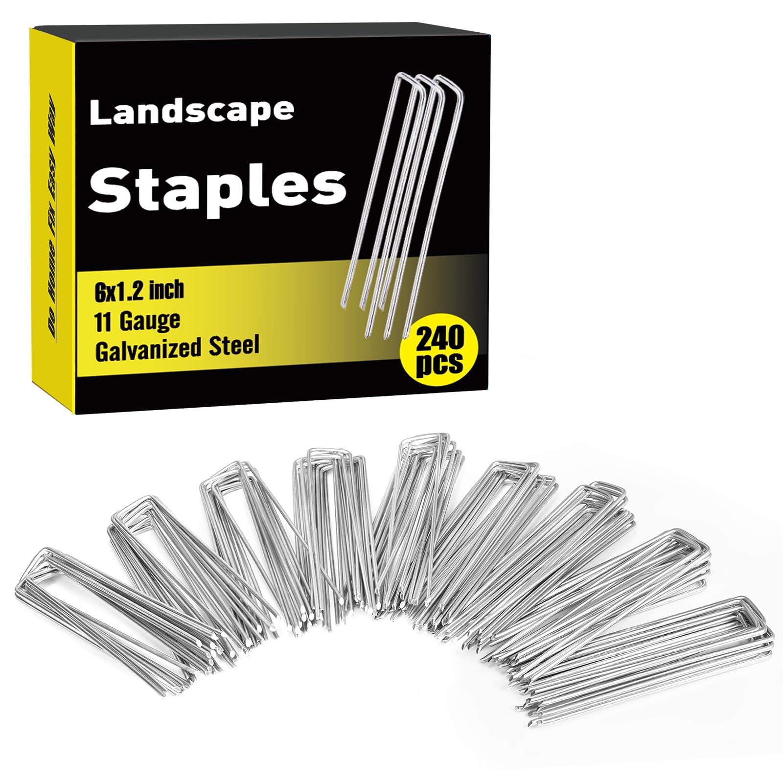 HongWay 240 Pack Landscape Staples 6 Inch, Galvanized Garden Stakes | 11 Gauge H
