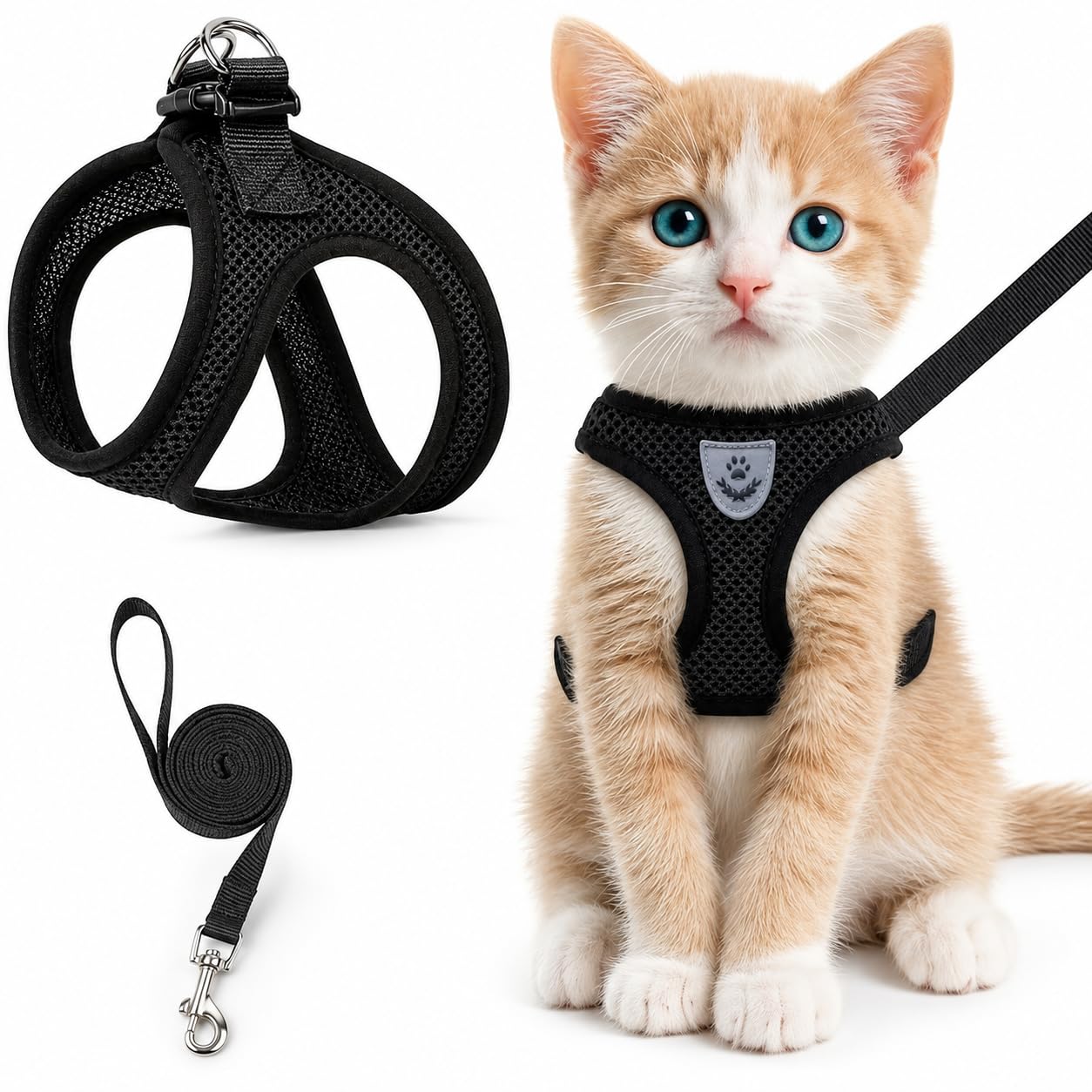 Cat Harness and Leash Set Adjustable Escape Proof Soft Mesh Breathable Lightweig