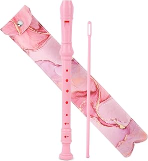 Jasenna Recorder Instrument for Beginner Adults,8-Hole Soprano Descant Recorder Music Flute with with Cleaning Rod & Leather Case For Home Entertainment(2-Pink Splash-ink）
