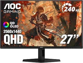 AOC 27" Gaming Monitor QHD 240Hz QD OLED NVIDIA G-SYNC Compatible Q27GAZD | 2560×1440 Computer Monitor, 0.03ms, HDR, DP 1.4, HDMI 2.0, Earphone Out, VESA Mount, Console Ready, 3-Year Warranty