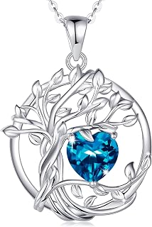 FANCIME Tree of life Birthstone necklace Sterling Silver Jewelry for Women