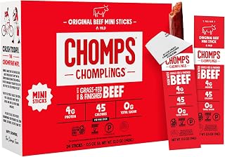 Chomps Original Beef Chomplings, Grass-Fed & Finished, 24ct, Protein Snack | Beef Jerky, Original Grass-Fed And Finished Beef Sticks With Zero Sugar, Certified Gluten Free, Keto Friendly, Whole30