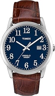 Timex Men's Easy Reader 38mm Watch, Dial Strap, Comfortable & Easy-to-Read | Full Arabic Numerals with Date Window at 3 O'Clock, 20mm Leather Strap, Mineral Glass Crystal & INDIGLO Backlight