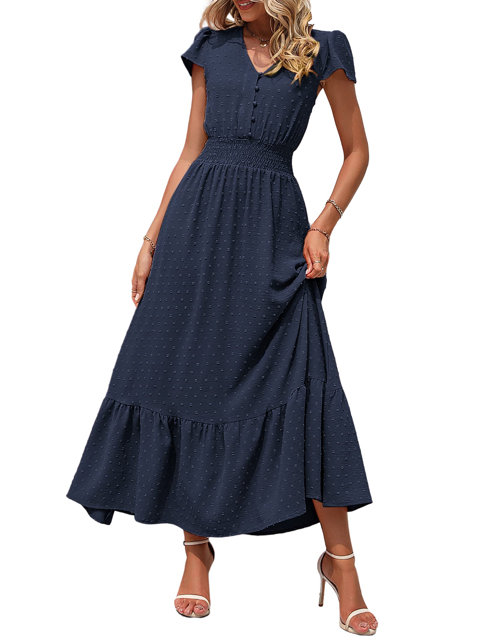 PRETTYGARDEN Womens Dresses 2026 Summer Boho Long Swiss Dot Maxi Dress
