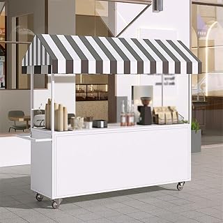 Portable Street Food Cart with Canopy, Heavy-Duty Iron Market Stall | Mobile vendor stand for street vending, beach events and outdoor food markets(A,180cm/70.9in)