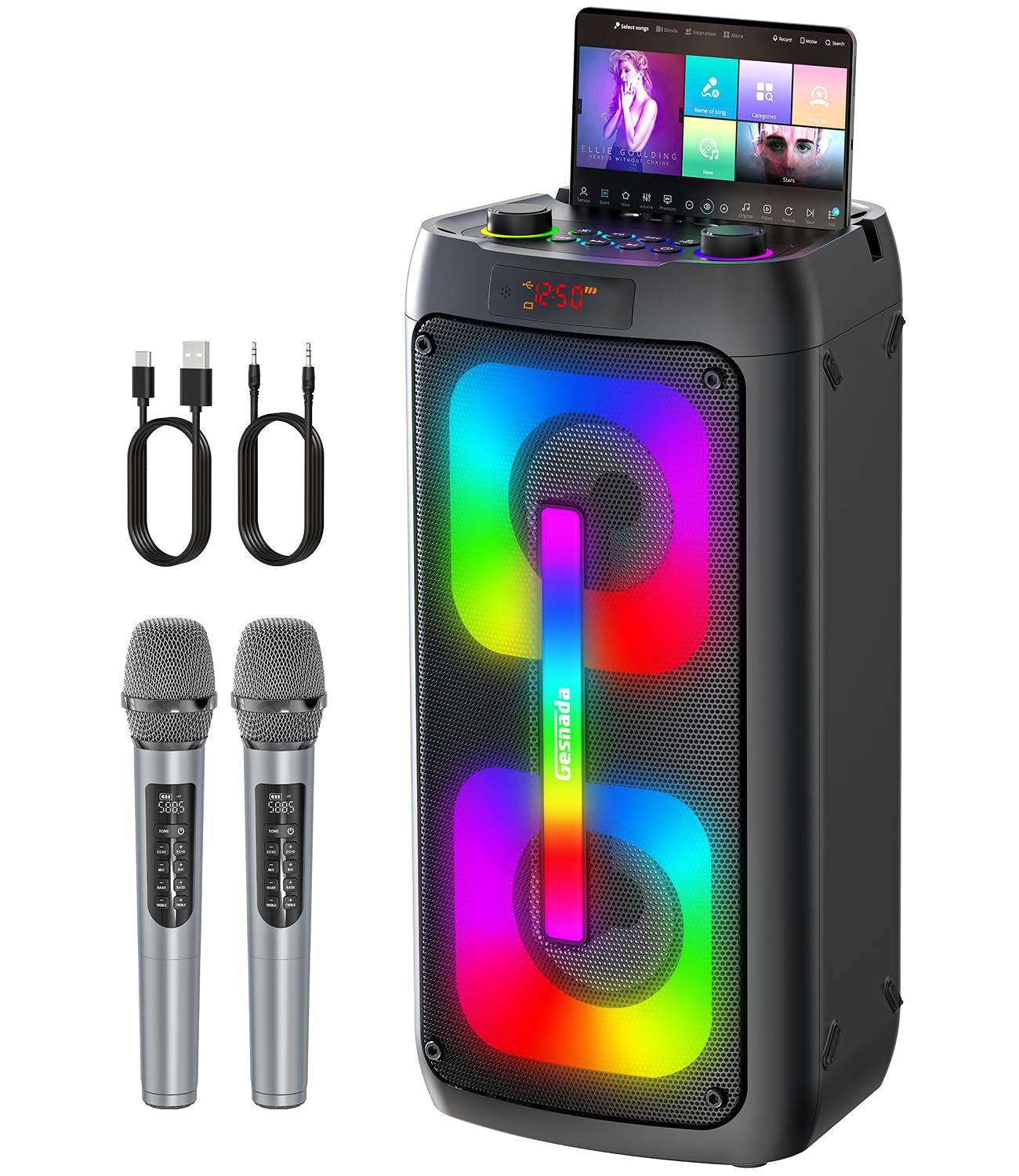 Karaoke Machine Portable Outdoor Speaker with 2 Wireless Microphones | PA System