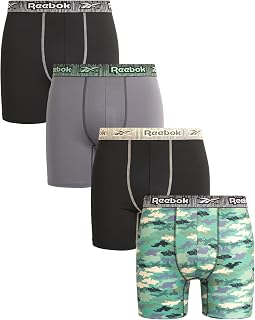 Reebok Mens Active Underwear - Sport Soft Performance Boxer Briefs (Pack of 4)