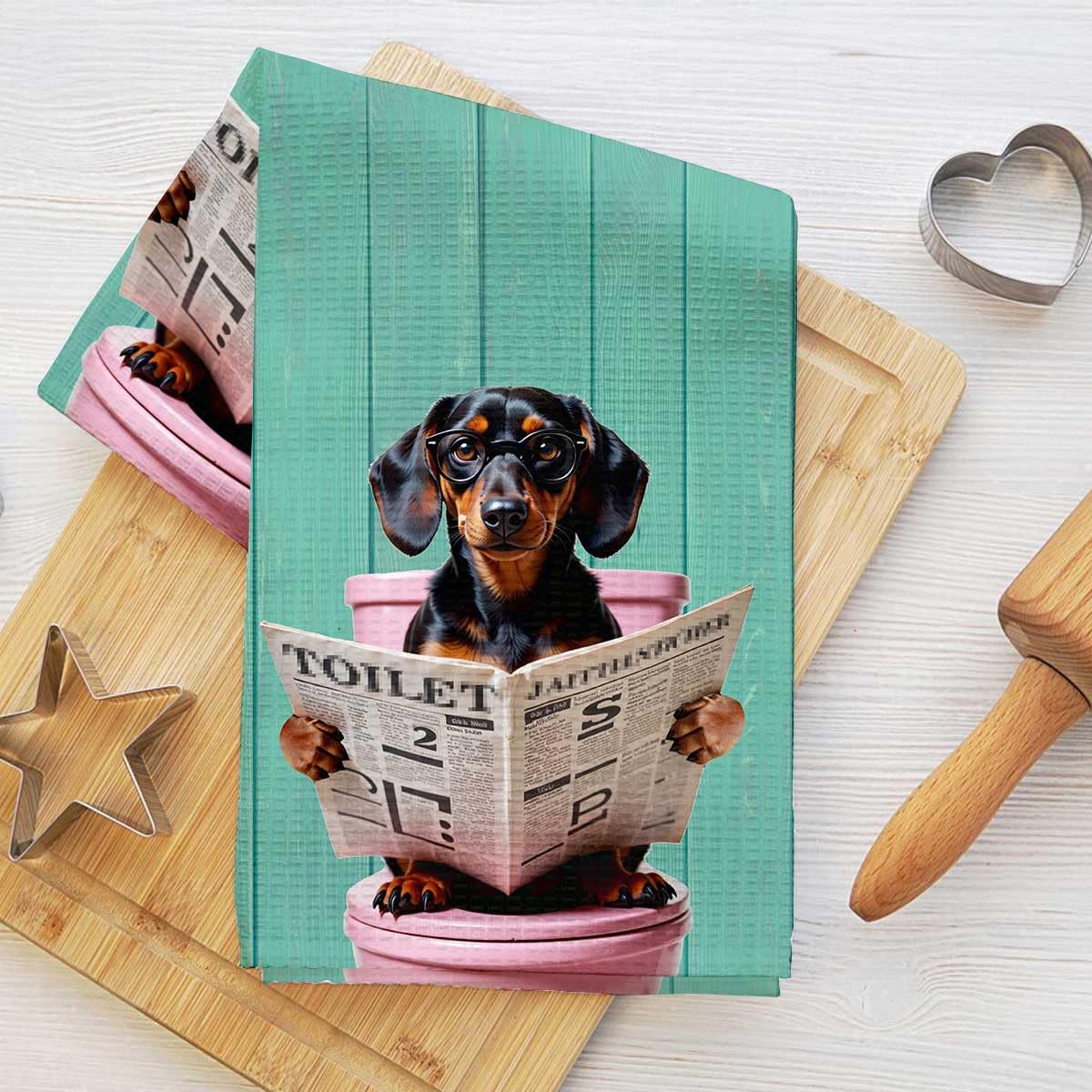 Funny Kitchen Towels with Dachshund, Microfiber Absorbent Decorative Dish Cloth 