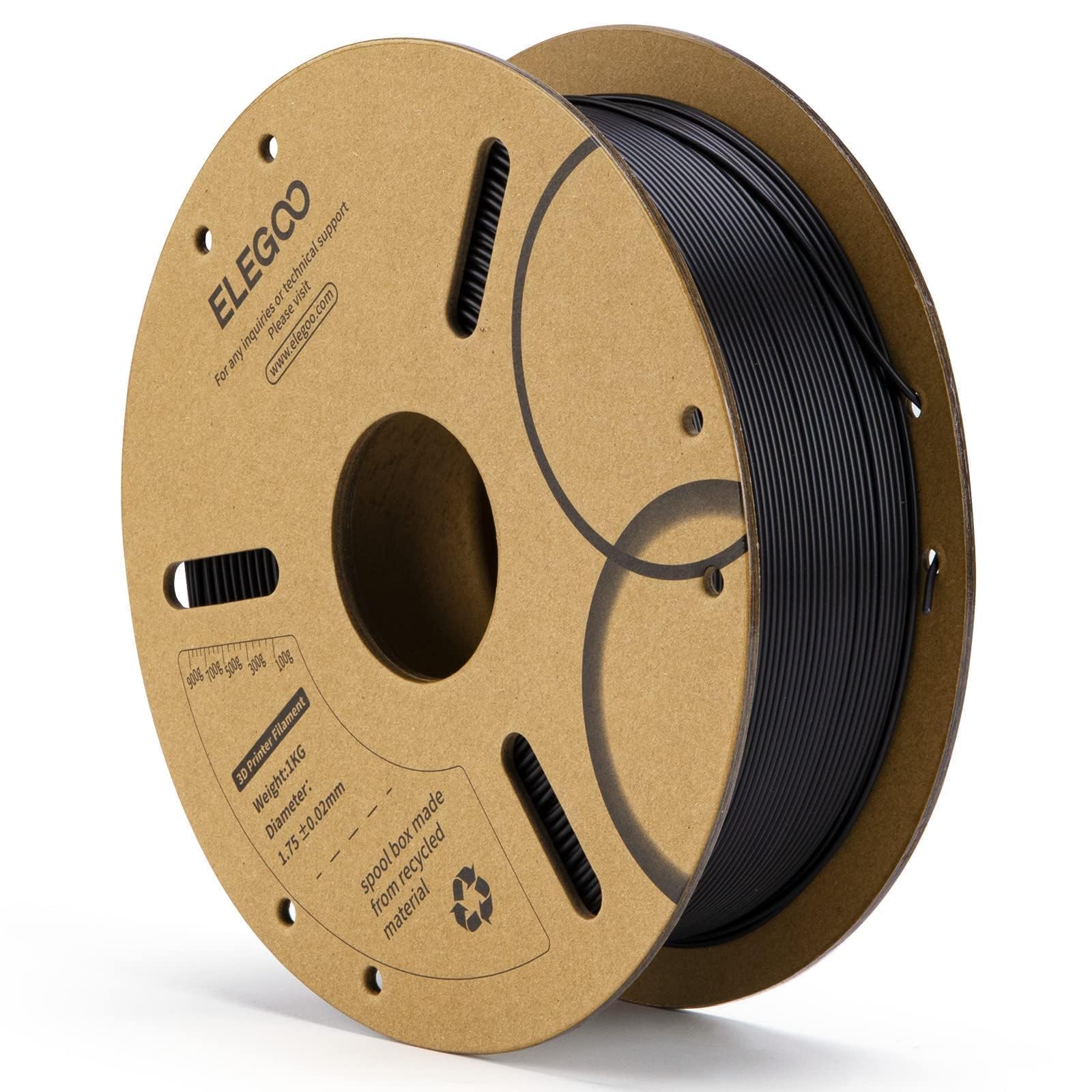 ELEGOO PLA 3D Printer Filament 1.75mm Black 1KG | Dimensional Accuracy +/- 0.02m