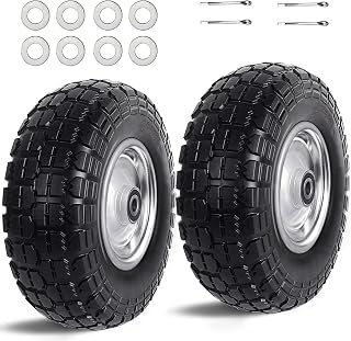 Kavedodu 12'' Flat Free Tires Rubber Replacement Solid Tire and Wheel Assemblies for Hand Trucks Garden Cart Wheelbarrow - 3.5”Wide Polyurethane Tires 2.1 Hub with 5/8 Inch Axle Borehole Silver