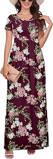 DEARCASE Maxi Dress for Women Short Sleeve Casual Summer Loose Plain Comfy Long Dresses with Pockets