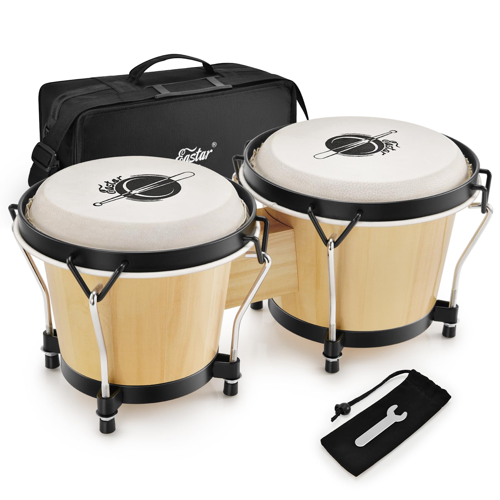 Eastar Bongo Drums 6” and 7” Wood Percussion Instrument Bongos for Kids Adults B