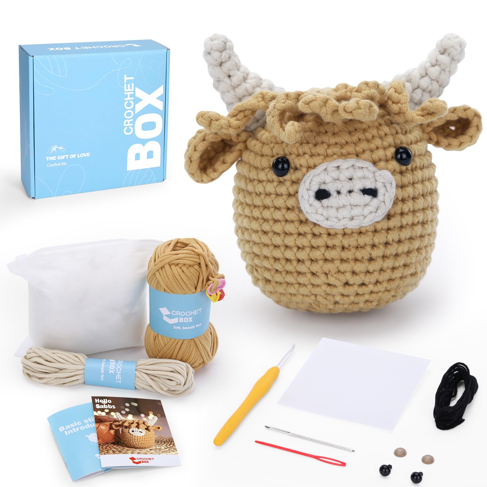 Crochet Kit for Beginners: Highland Cow Crochet Kit, Learn to Crochet, Include E