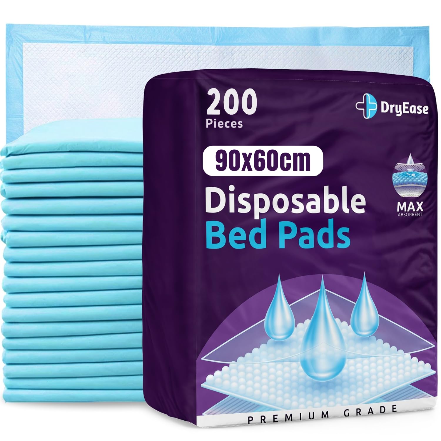 200 x DryEase Incontinence Bed Pads Disposable 90 x 60cm – Highly Absorbent