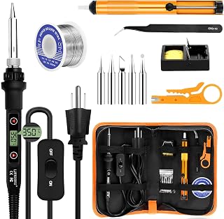 Soldering Iron Kit 80W LCD Adjustable Temp 180-520℃ Precision Repair | 15s Fast Heating 12-in-1 Electric Welding Tools with ON/Off Switch,Solder Wire,5 Tips, Desoldering Pump, Stand, Tweezers