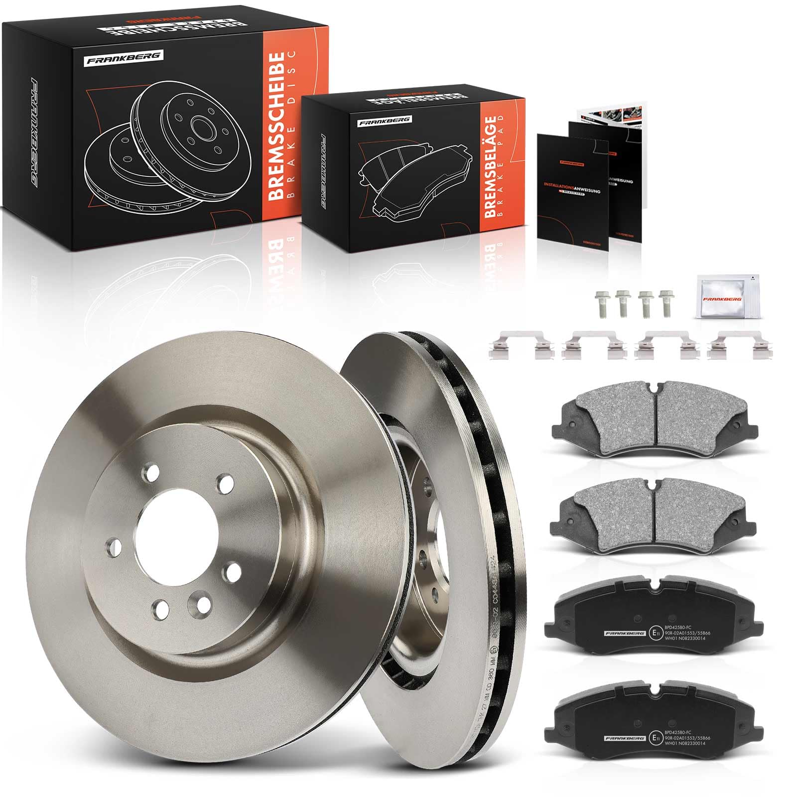 Frankberg SDB000623 2x Brake Discs + 4x Front Brake Pads Replace | Compatible wi