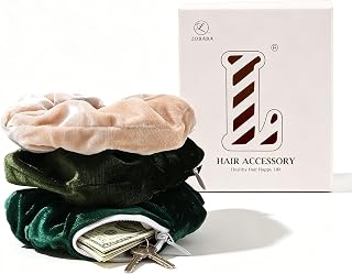 Pack of 3 Velvet Hair Scrunchies for Women, 12 cm Large Hair Elastics with Hidden Zipper, Ponytail Holders with Secret Compartment, The Original Pocket Elastic