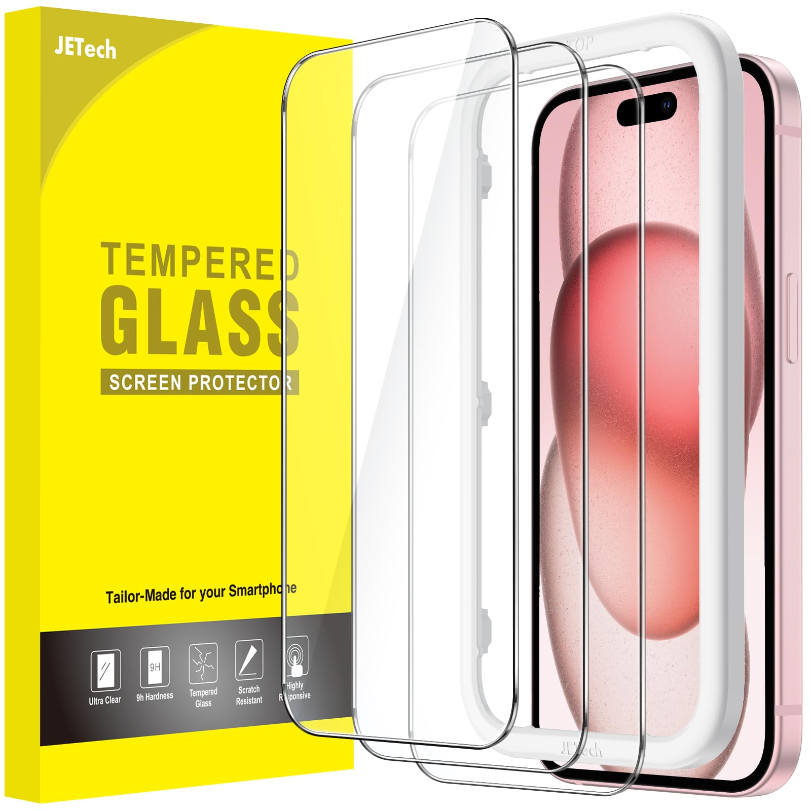 JETech Screen Protector for iPhone 15, Pack of 3